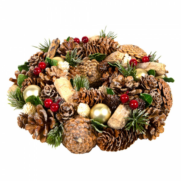 Венок новогодний Christmas d22 см, пласт./дерев., коричневый