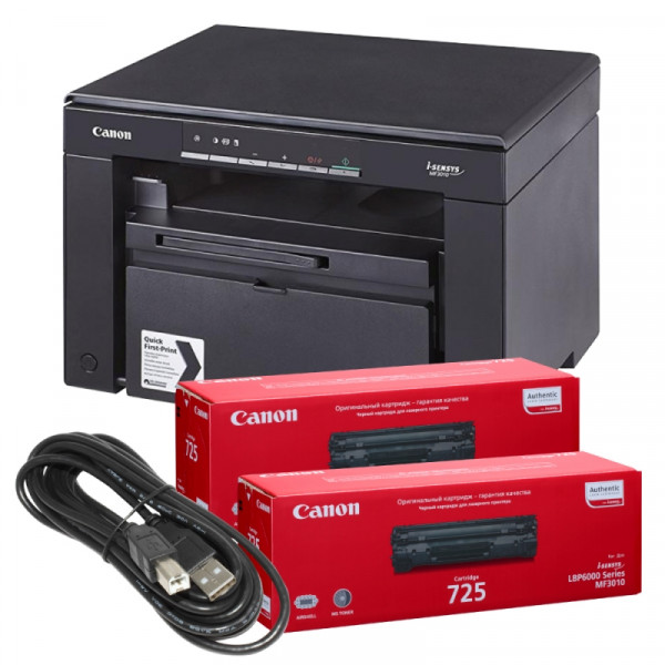 Принтер Canon i-SENSYS MF3010 МФУ принтер-сканер-копир + доп. 2 картриджа 725 + кабель USB в комплекте 