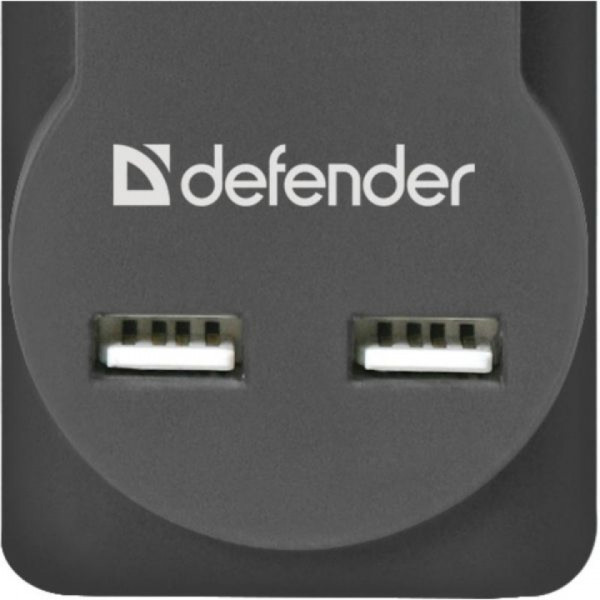 Сетевой фильтр 1,8м Defender DFS 751 <5 розеток + 2xUSB> черный    