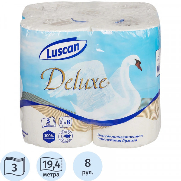 Бумага туалетная Luscan Deluxe 3сл бел 100цел втул 19,35м 155л 8рул/уп