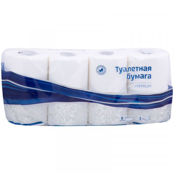 Бумага туалетная OfficeClean Premium 3-слойная, 8шт., тиснение, белая 279674