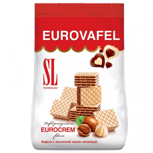 Вафли Eurovafel 200 г., с молочной какао начинкой