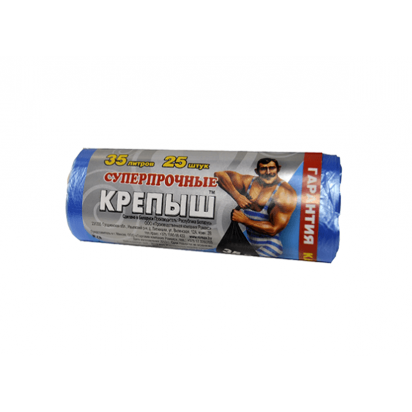 Мешки для мусора 35л., 25шт.в рулоне, Крепыш, цв.синий