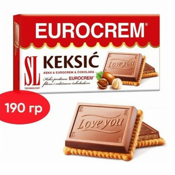 Печенье Eurocrem. Keksić 190 г., с молочным кремом и молочным шоколадом