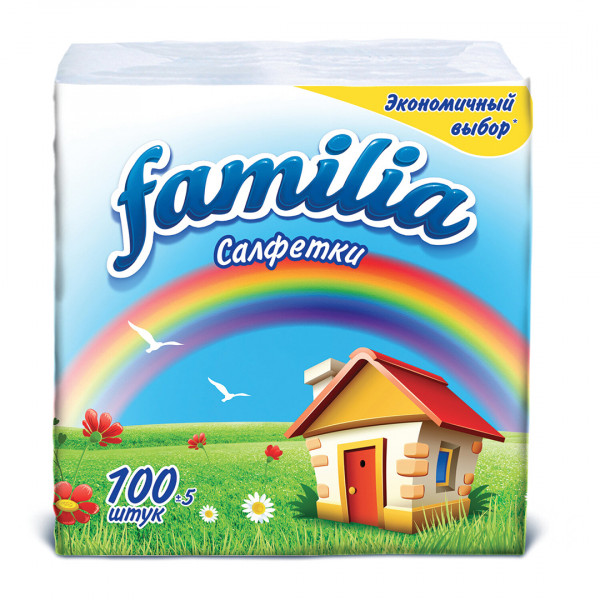 Салфетки бумажные FAMILIA 1сл. 100 шт/уп., цв.белый