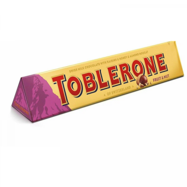 Шоколад молочный Toblerone 100 гр., с медово-миндальной нугой, изюмом и дробленными орехами