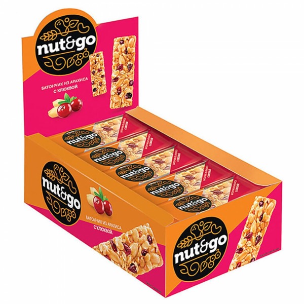 Батончик Nut & Go 30 гр., с арахисом и клюквой