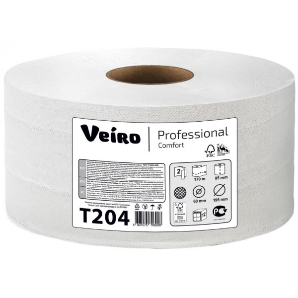 Бумага туалетная  Veiro Professional Comfort в средних рулонах 170 м, 2 слоя