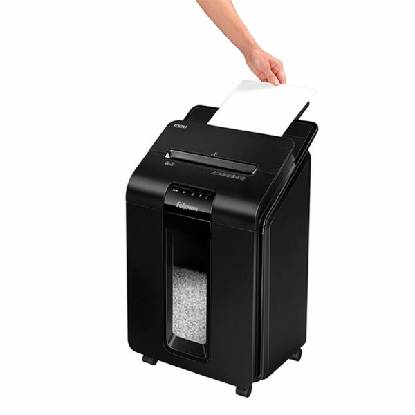 уничтожитель Fellowes® AutoMax® 100M, минирезка DIN P-4, 4х10 мм, автоподача 100 лст., 23 лтр., автореверc