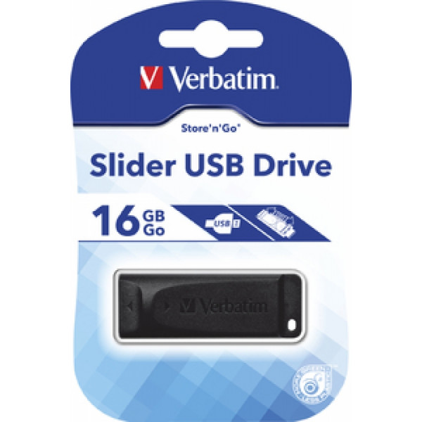 Карта памяти USB Flash 2.0 16 Gb Slider пластик, черный