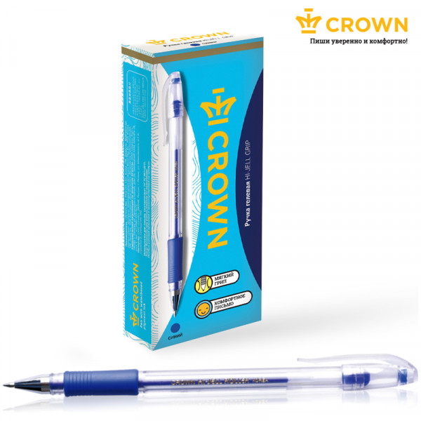 Ручка гелевая Crown Hi-Jell Grip синяя, 0,5мм, грип HJR-500RB