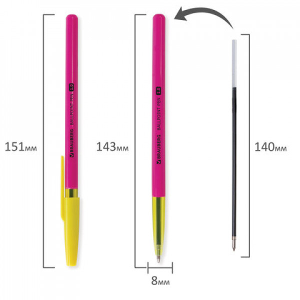 Ручка шариковая BRAUBERG Color, СИНЯЯ, корпус ассорти, узел 1 мм, линия письма 0,5 мм, 141507