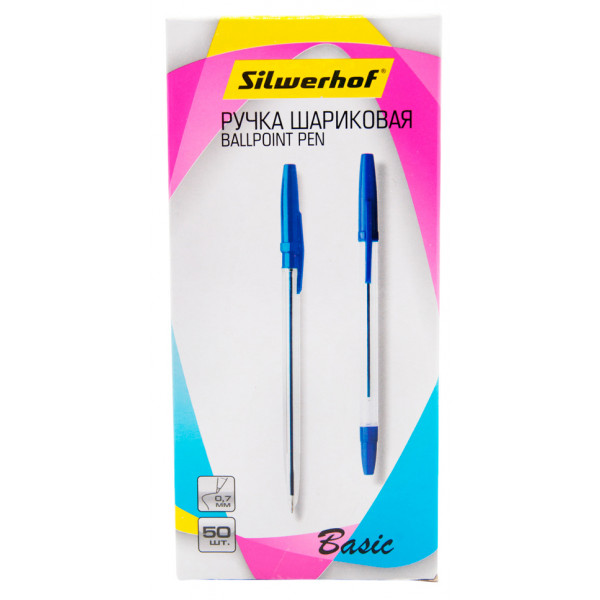 Ручка шариков. Silwerhof Basic 1166176 корп.прозрачный d0.7мм чернила син. кор.карт. сменный стержень