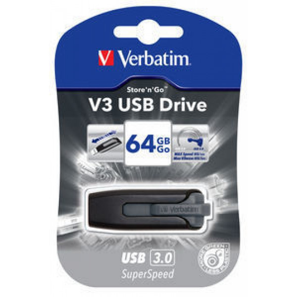 Карта памяти USB Flash 3.2 64 Gb V3 Store 'N' Go пласт., черный/серый Скорость чтения: до 80 МБ/с