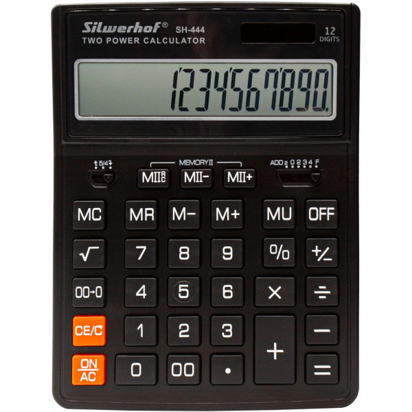 Калькулятор настольный Silwerhof SH-444 черный 12-разр., 1986166