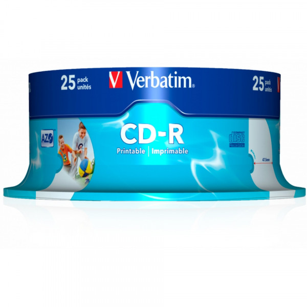 диск CD-R  25 шт/кругл. бокс 700 Мб AZO Printable Verbatim Область печати: 23 - 118mm