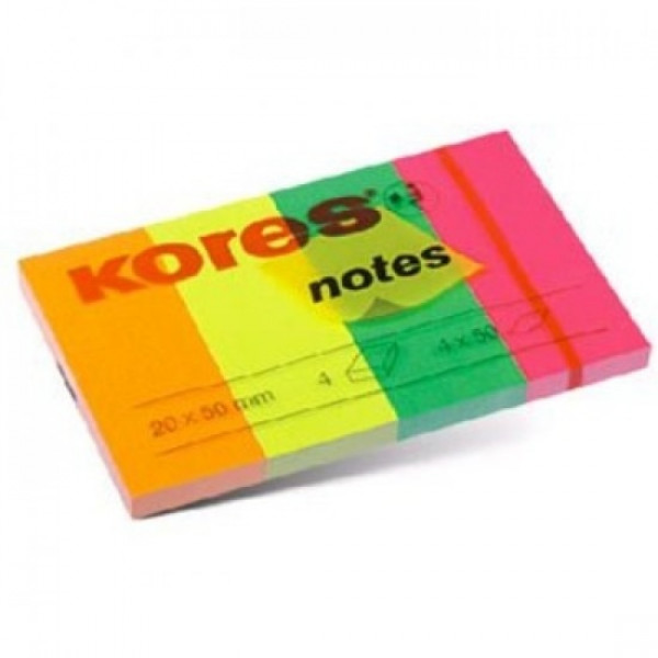 Закладки бум. Kores 20*50 мм, 4 цв.*50 шт., ассорти
