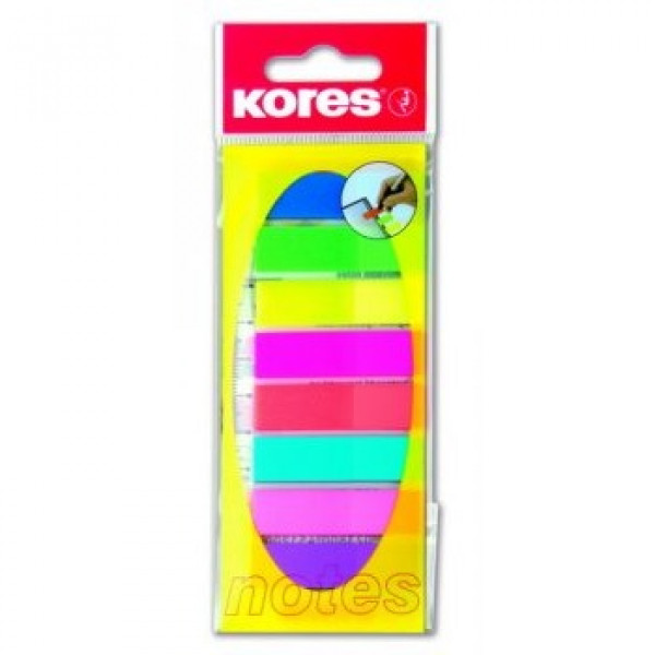 Закладки пласт. Kores 12*45 мм, 8 цв.*25 шт., с линейкой, ассорти