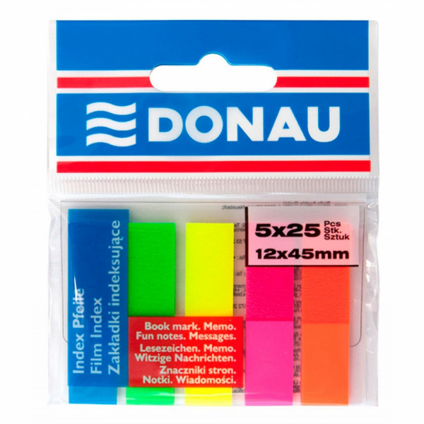Закладки бум. Donau 20*50 мм, 4 цв.*50 шт., ассорти неон