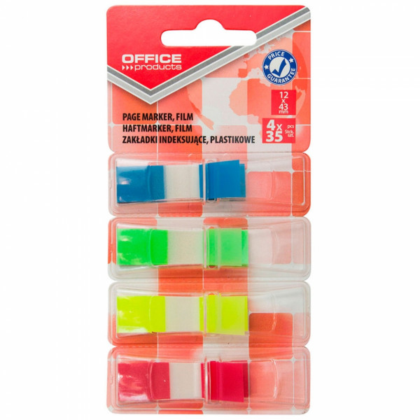 Закладки пласт. Office products 12*43 мм, 4 цв.*35 шт., ассорти неон