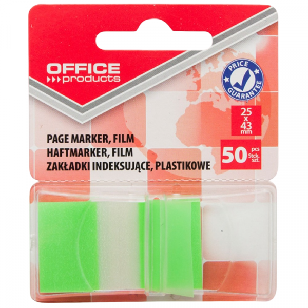 Закладки пласт. Office products 25*43 мм, 50 шт., зеленый, блистер