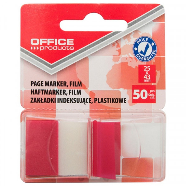 Закладки пласт. Office products 25*43 мм, 50 шт., красный, блистер