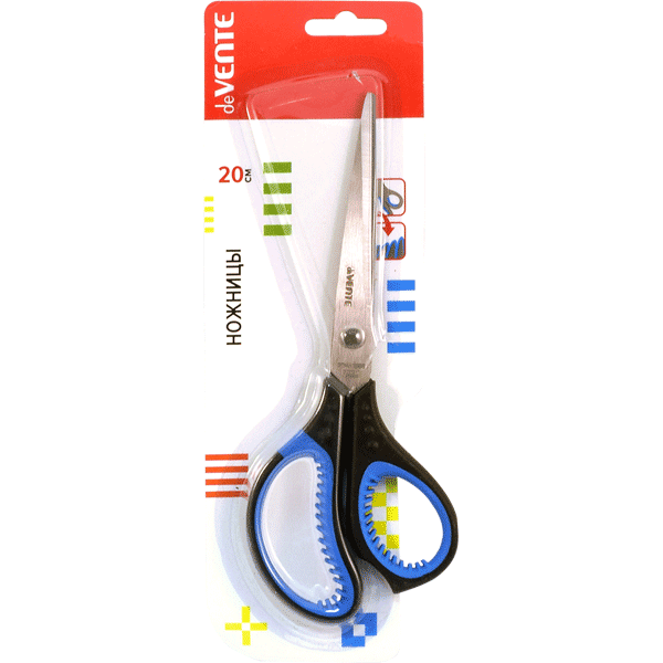 Ножницы канцелярские deVENTE. Gills 20 см, двухцветные прорезиненные кольци, в картонном блистере, 4091313