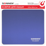 Коврик для мыши SONNEN BLUE, резина + ткань, 220х180х3 мм, 513308
