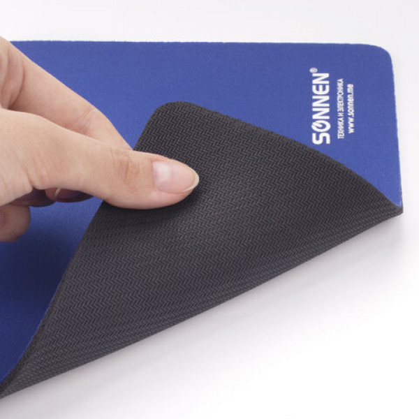 Коврик для мыши SONNEN BLUE, резина + ткань, 220х180х3 мм, 513308