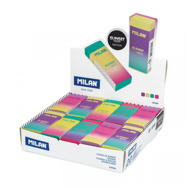 Ластик Milan Nata Sunset 320, прямоугольный, ПВХ, картонный держатель, 61*23*12мм, CPM320SN