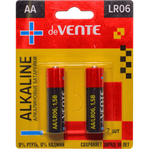 Батарейки deVENTE. Alkaline алкалиновая, AA, LR6, 1,5В, 2 шт в блистере, 9010102
