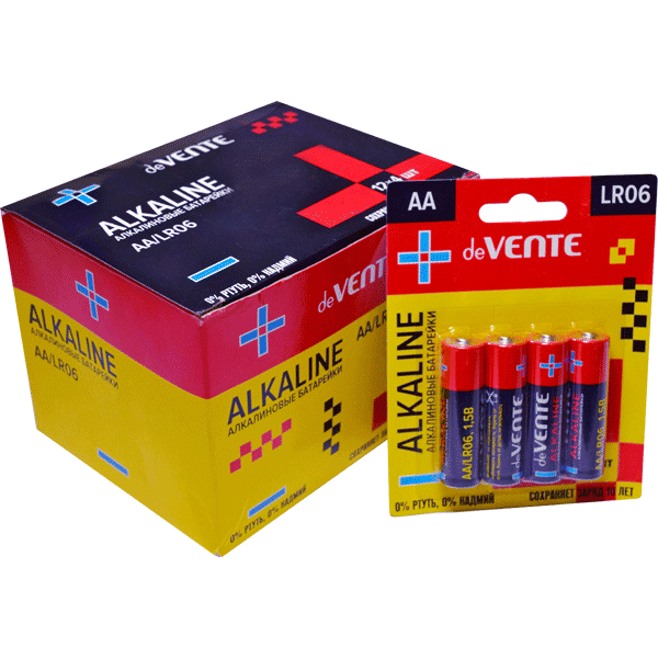 Батарейки deVENTE. Alkaline алкалиновая, AA, LR6, 1,5В, 4 шт в блистере, 9010106