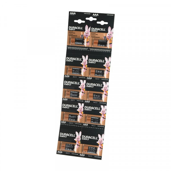 Батарейка Duracell Simply AAA LR03 алкалиновая, BL20, отрывной набор 2*10
