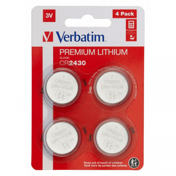 бат_гальв. литиевый дисковый 3 V CR2430 Verbatim 4шт