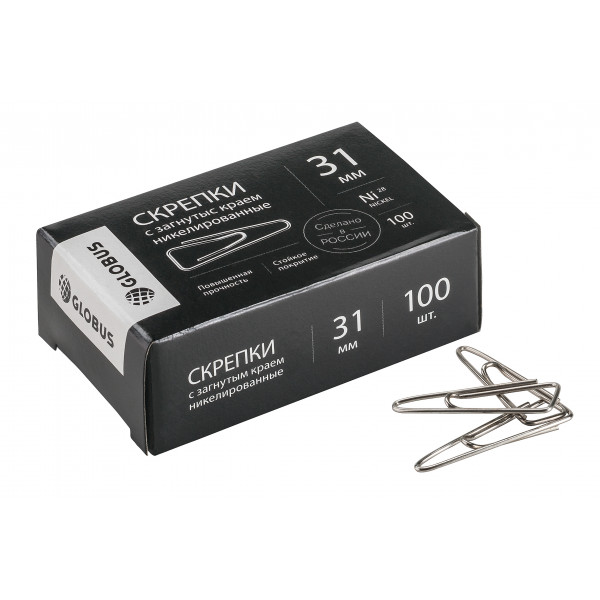 Скрепки Quality, 31 мм, никелированные, треугольные, 100 шт., арт. С31-100НЧ