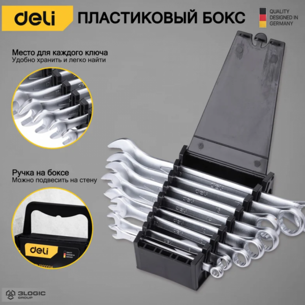Ключ комбинированный Deli набор 8 шт., 6-19 мм, серебристый