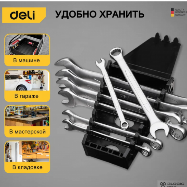 Ключ комбинированный Deli набор 8 шт., 6-19 мм, серебристый