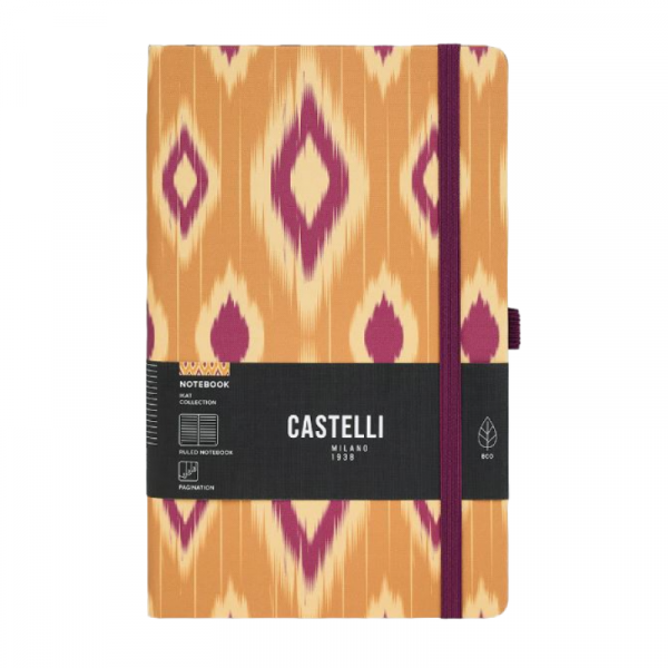 Блокнот А5 130*210 мм., 96 л., св-кремовый, лин. Ikat mustard blush тверд. обл., искусств. матер., на резинке, оранжевый/бордовый Блокнот А5 130*210 мм., 96 л., св-кремовый, лин. Ikat mustard blush тверд. обл., искусств. матер., на резинке, оранжевый/бордовый