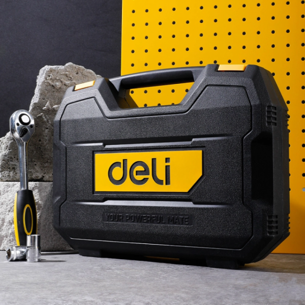 Инструмент слесарный Deli набор 44 предмета, чемодан, серебристый