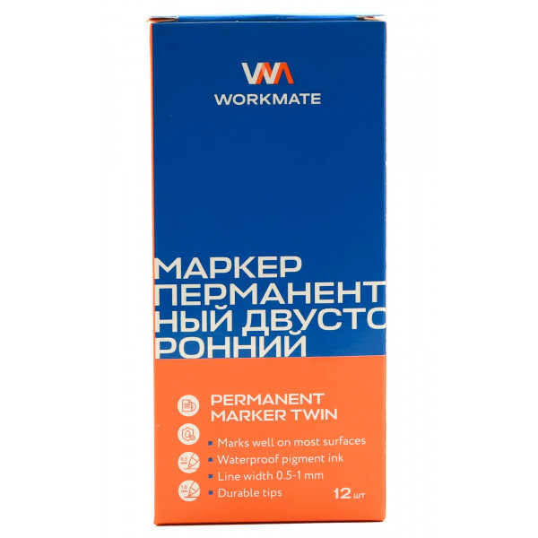 Маркер перманентный Workmate двухсторонний, толщина линии 0,5-1мм, черный, арт. 048000701