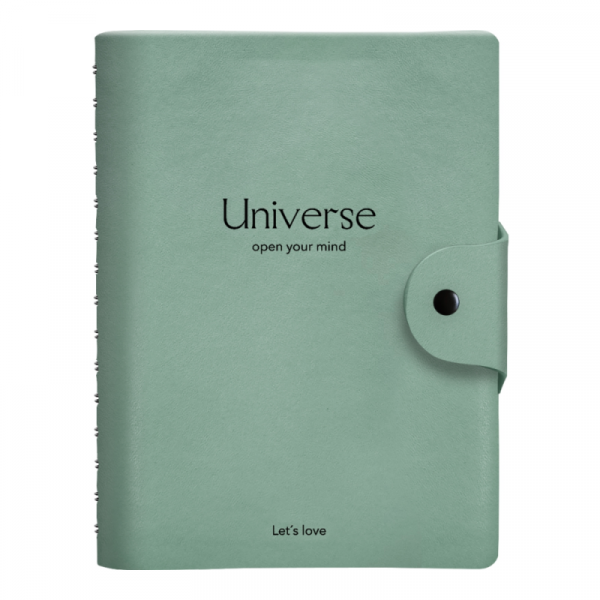 Блокнот А5 140*200 мм, 96 л., в клетку Universe спираль сбоку, мягк. обл. кожзам., мятный