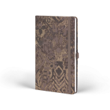 Блокнот А5 130*210 мм., 96 л., св-кремовый, лин. Shabby brown texture тверд. обл., искусств. матер., на резинке, коричневый