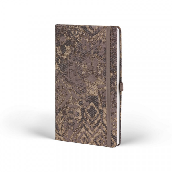 Блокнот А5 130*210 мм., 96 л., св-кремовый, лин. Shabby brown texture тверд. обл., искусств. матер., на резинке, коричневый