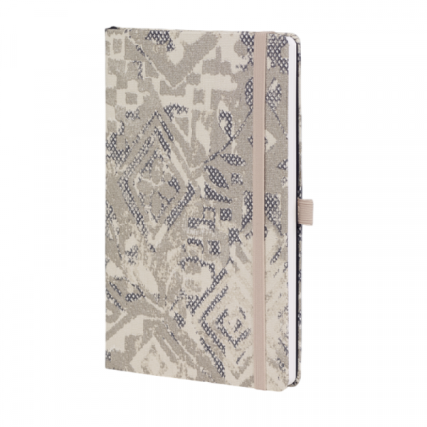 Блокнот А5 130*210 мм., 96 л., св-кремовый, лин. Shabby silver texture тверд. обл., искусств. матер., на резинке, бежевый/серебристый