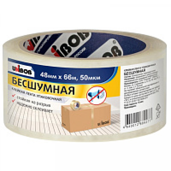 Клейк. лента упаковочная 48 мм*66 м Unibob Бесшумная 50 мкм, прозрачная