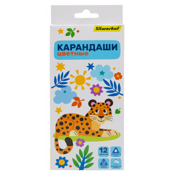 Карандаши цв. Silwerhof Веселые друзья 1486334, трехгран. дерево 12цв. коробка/европод.