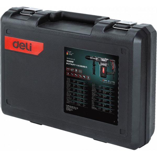 Перфоратор Deli DC26-3E сетевой, 1100 Вт, 5 Дж, 26 мм, кейс, черный