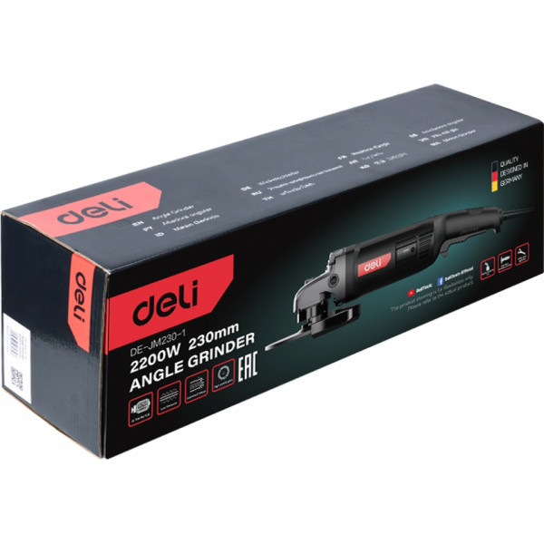 Шлифмашина угловая Deli JM230-1E сетевая, 2200 Вт, 230 мм, коробка, черная