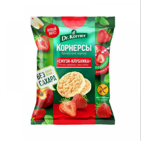 Хлебцы Dr.Korner 40 гр., корнерсы рисово-кукурузные Смузи Клубника
