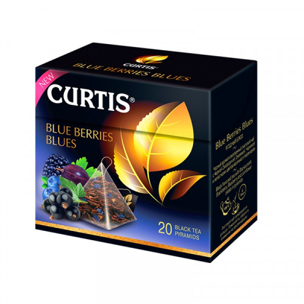 Чай Curtis 20 пак*1,7 гр., черный, пирамидка, с кусочк. ежевики и черники, Blue Berries Blues